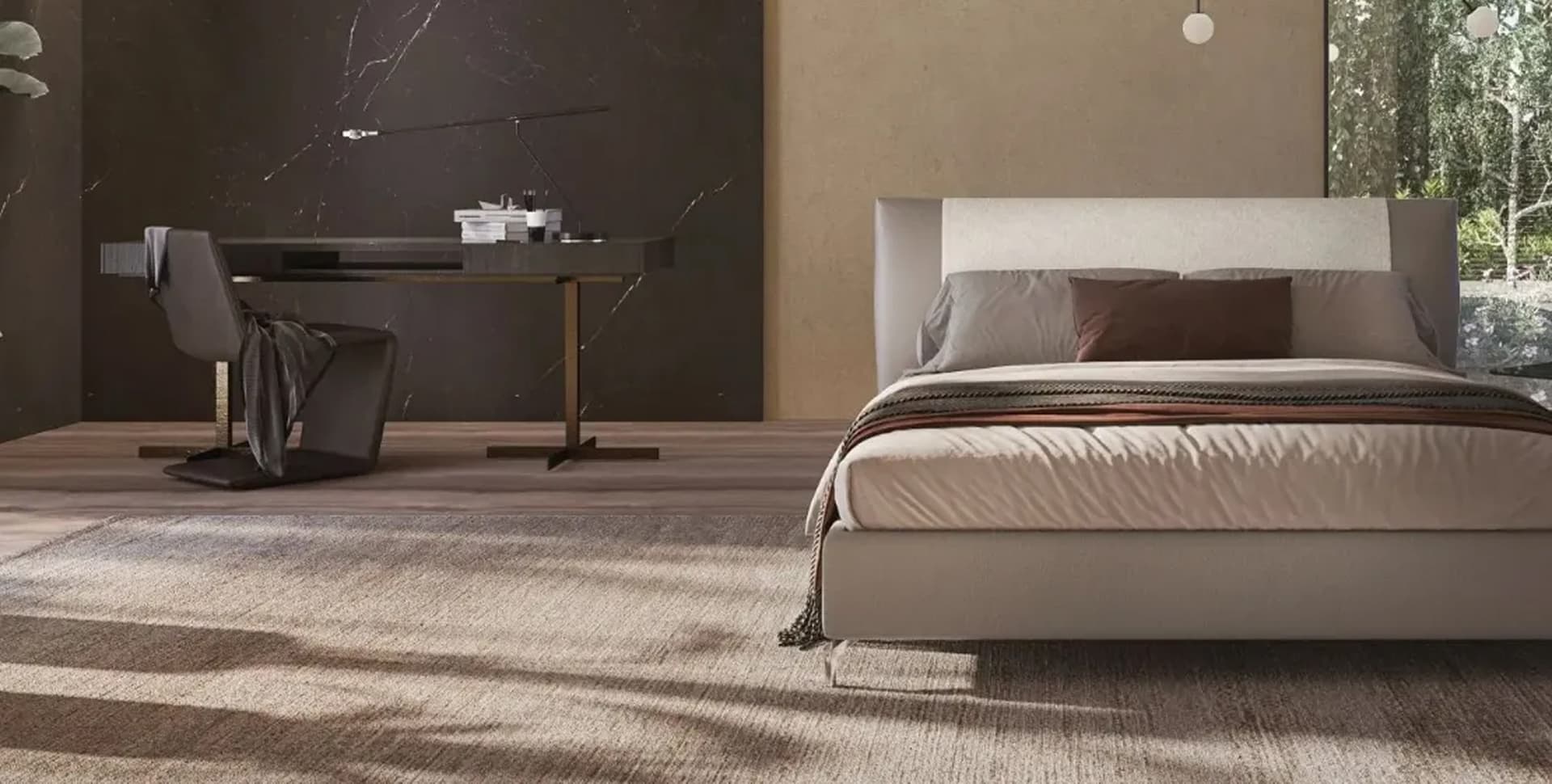 Camera da letto con letto e supporti ergonomici per dare comfort e comodità, del brand Ergogreen.